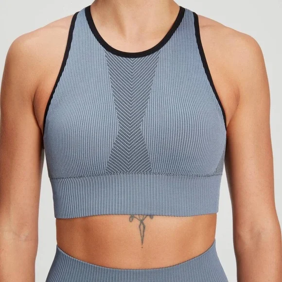 High Neck Longline Ribbed Sports Bra - Picture 2 of 3